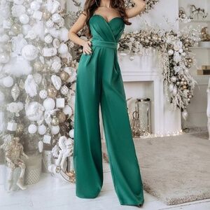 Green Satin Jumpsuit New